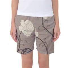 Flower Floral Black Grey Rose Women s Basketball Shorts by Mariart