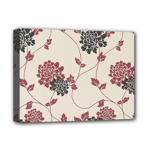 Flower Floral Black Pink Deluxe Canvas 16  X 12   by Mariart