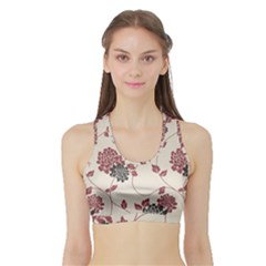 Flower Floral Black Pink Sports Bra With Border by Mariart