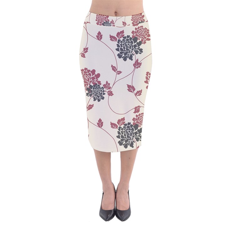 Flower Floral Black Pink Velvet Midi Pencil Skirt