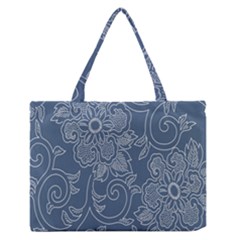 Flower Floral Blue Rose Star Medium Zipper Tote Bag