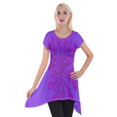Dendron Diffusion Aggregation Flower Floral Leaf Red Purple Short Sleeve Side Drop Tunic