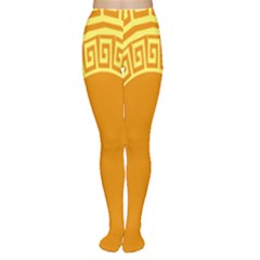 Greek Ornament Shapes Large Yellow Orange Women s Tights