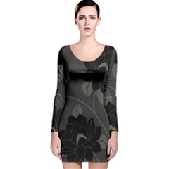 Flower Floral Rose Black Lola Flock Long Sleeve Velvet Bodycon Dress by Mariart