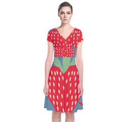 Fruit Red Strawberry Short Sleeve Front Wrap Dress by Mariart
