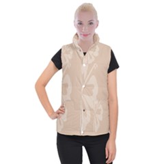 Hibiscus Sakura Toasted Almond Grey Women s Button Up Puffer Vest by Mariart