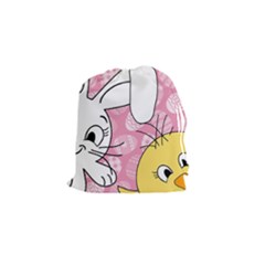 Easter Bunny And Chick  Drawstring Pouches (small)  by Valentinaart