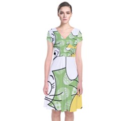 Easter Bunny And Chick  Short Sleeve Front Wrap Dress by Valentinaart