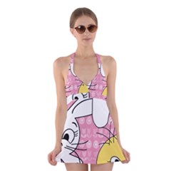 Easter Bunny And Chick  Halter Swimsuit Dress by Valentinaart