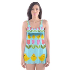 Easter - Chick And Tulips Skater Dress Swimsuit