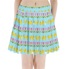 Easter - Chick And Tulips Pleated Mini Skirt by Valentinaart