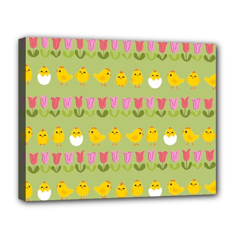 Easter - Chick And Tulips Canvas 14  X 11  by Valentinaart