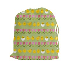 Easter - Chick And Tulips Drawstring Pouches (xxl) by Valentinaart