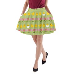 Easter - Chick And Tulips A-line Pocket Skirt by Valentinaart