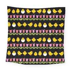 Easter - Chick And Tulips Square Tapestry (large) by Valentinaart