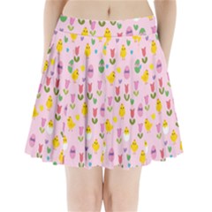 Easter - Chick And Tulips Pleated Mini Skirt by Valentinaart