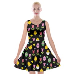 Easter - Chick And Tulips Velvet Skater Dress