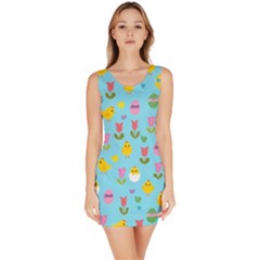 Easter - Chick And Tulips Sleeveless Bodycon Dress by Valentinaart