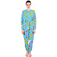 Easter - Chick And Tulips Onepiece Jumpsuit (ladies)  by Valentinaart