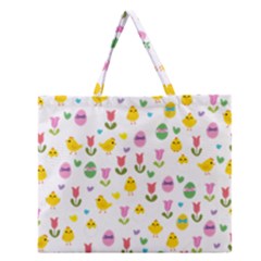 Easter - Chick And Tulips Zipper Large Tote Bag by Valentinaart