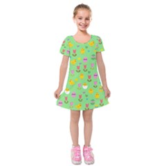 Easter - Chick And Tulips Kids  Short Sleeve Velvet Dress by Valentinaart