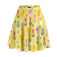 Easter - Chick And Tulips High Waist Skirt by Valentinaart