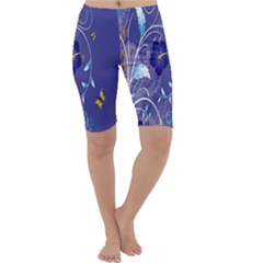 Flowers Butterflies Patterns Lines Purple Cropped Leggings 