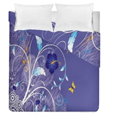 Flowers Butterflies Patterns Lines Purple Duvet Cover Double Side (queen Size) by Mariart