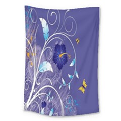 Flowers Butterflies Patterns Lines Purple Large Tapestry