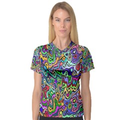 Colorful Abstract Paint Rainbow Women s V-neck Sport Mesh Tee