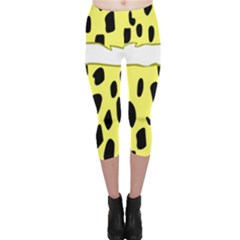 Leopard Polka Dot Yellow Black Capri Leggings 