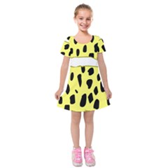 Leopard Polka Dot Yellow Black Kids  Short Sleeve Velvet Dress