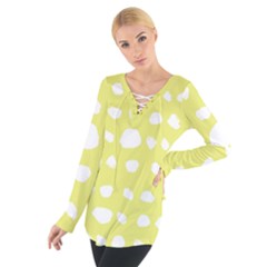 Polkadot White Yellow Women s Tie Up Tee