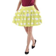 Polkadot White Yellow A-line Pocket Skirt