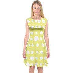 Polkadot White Yellow Capsleeve Midi Dress by Mariart