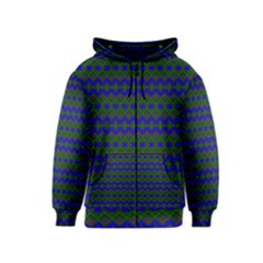 Split Diamond Blue Green Woven Fabric Kids  Zipper Hoodie