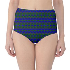 Split Diamond Blue Green Woven Fabric High-waist Bikini Bottoms