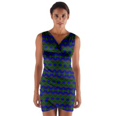 Split Diamond Blue Green Woven Fabric Wrap Front Bodycon Dress by Mariart