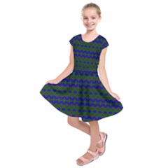 Split Diamond Blue Green Woven Fabric Kids  Short Sleeve Dress by Mariart