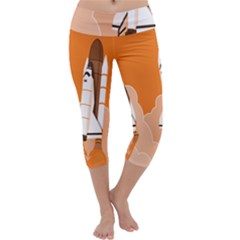 Rocket Space Ship Orange Capri Yoga Leggings by Mariart