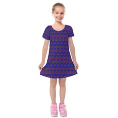 Split Diamond Blue Purple Woven Fabric Kids  Short Sleeve Velvet Dress by Mariart