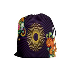 Polka Dot Circle Leaf Flower Floral Yellow Purple Red Star Drawstring Pouches (large)  by Mariart