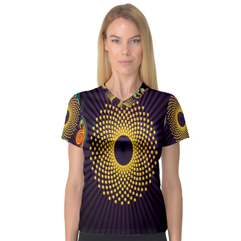 Polka Dot Circle Leaf Flower Floral Yellow Purple Red Star Women s V-neck Sport Mesh Tee by Mariart