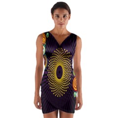 Polka Dot Circle Leaf Flower Floral Yellow Purple Red Star Wrap Front Bodycon Dress by Mariart