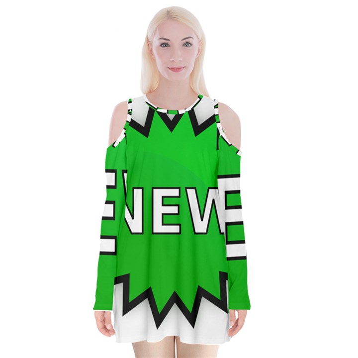 New Icon Sign Velvet Long Sleeve Shoulder Cutout Dress