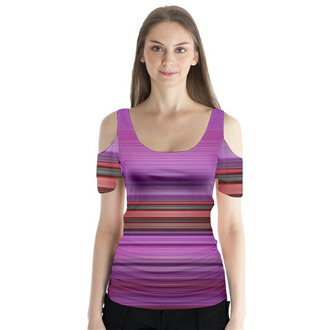 Stripes Line Red Purple Butterfly Sleeve Cutout Tee  by Mariart