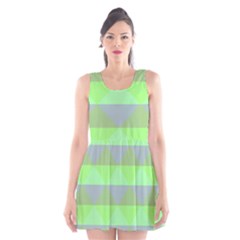 Squares Triangel Green Yellow Blue Scoop Neck Skater Dress by Mariart