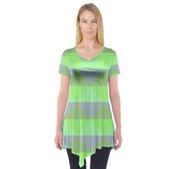Squares Triangel Green Yellow Blue Short Sleeve Tunic  by Mariart