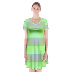 Squares Triangel Green Yellow Blue Short Sleeve V-neck Flare Dress by Mariart