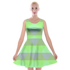 Squares Triangel Green Yellow Blue Velvet Skater Dress by Mariart